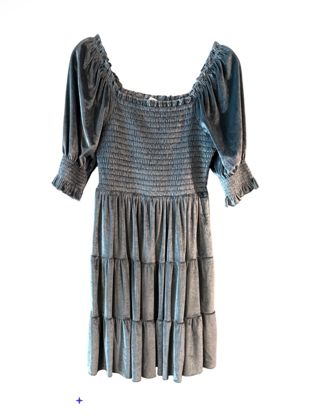 Baltic Born Blue Velvet Smocked Tiered Puff Sleeve Dress Size M